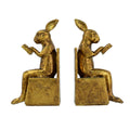 3.9x2.8x6.9" Sitting Rabbit Bookends With Antique Finish