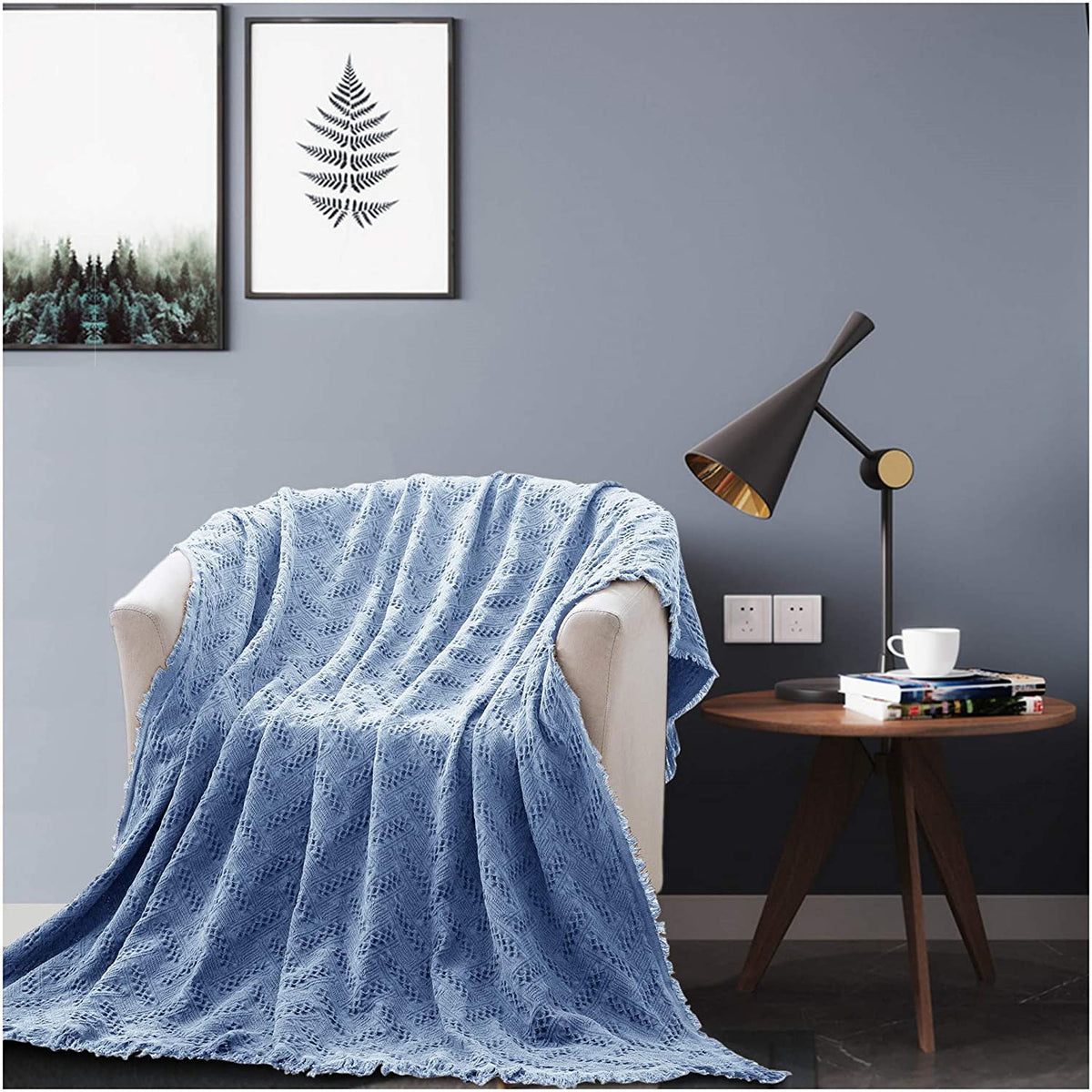Kasentex Lightweight Cotton Throw Blanket - Soft Decorative Blanket for Sofa or Bed