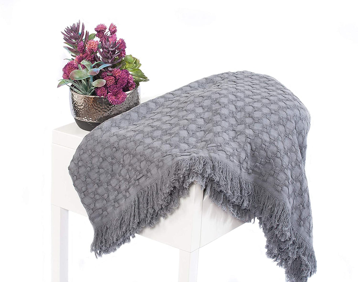 Kasentex Lightweight Cotton Throw Blanket - Soft Decorative Blanket for Sofa or Bed