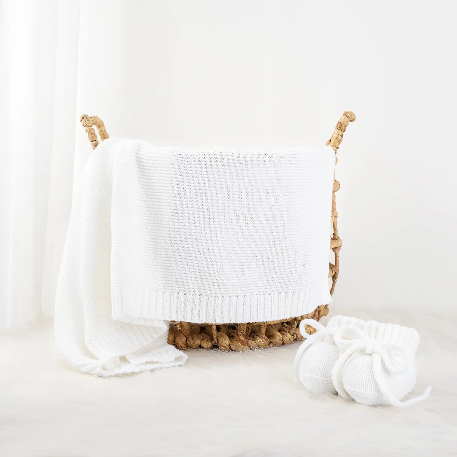 Classic Knit Cotton Baby Blanket in White
