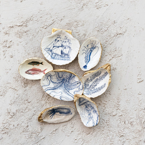 Blue & White Sea Life Shell Trinket Dish
