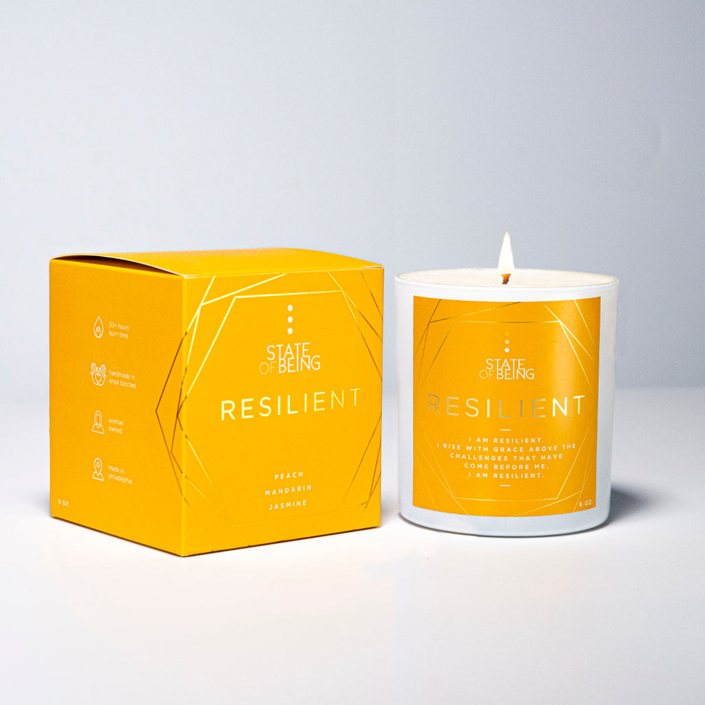 Resilient Affirmation Candle – Peach & Jasmine | 50-Hour Coconut Soy Candle