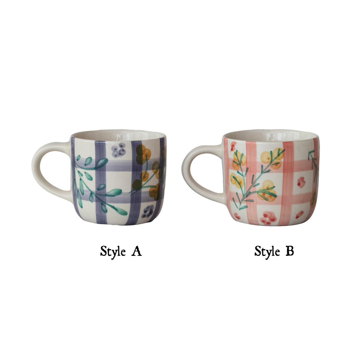 Hand-Painted Grid Botanical Ceramic Mug