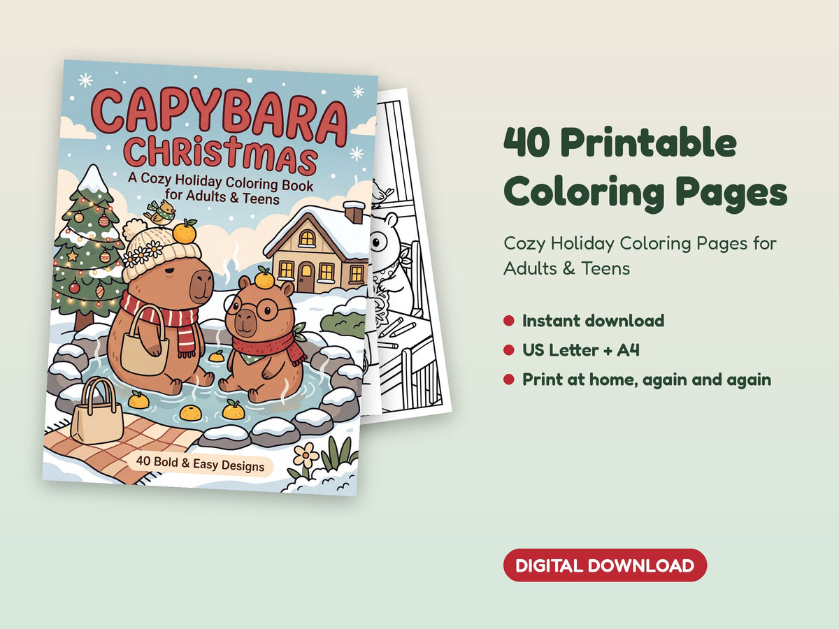 Capybara Christmas Printable Coloring Pages
