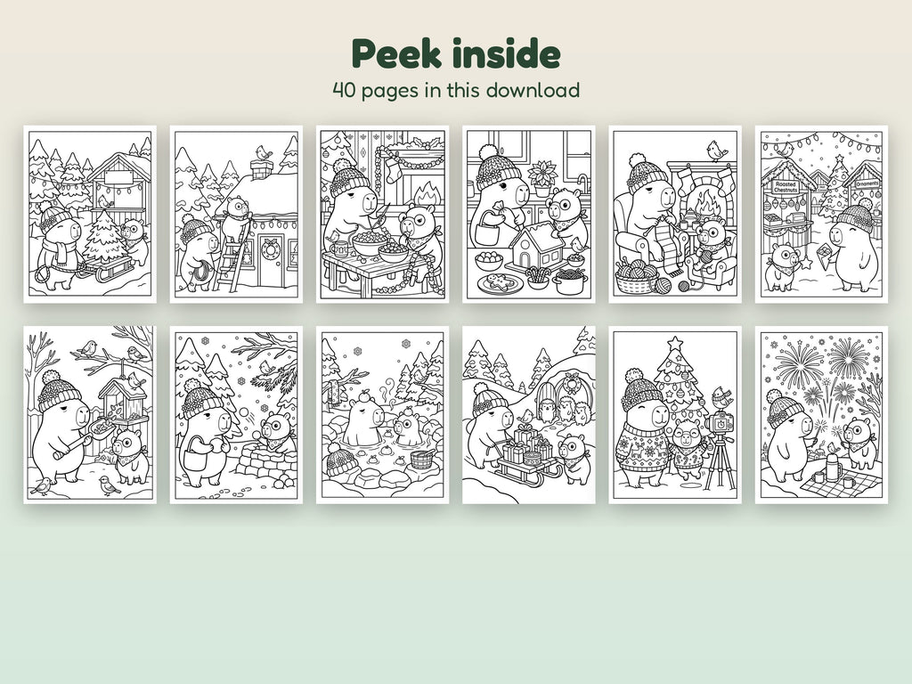Capybara Christmas Printable Coloring Pages