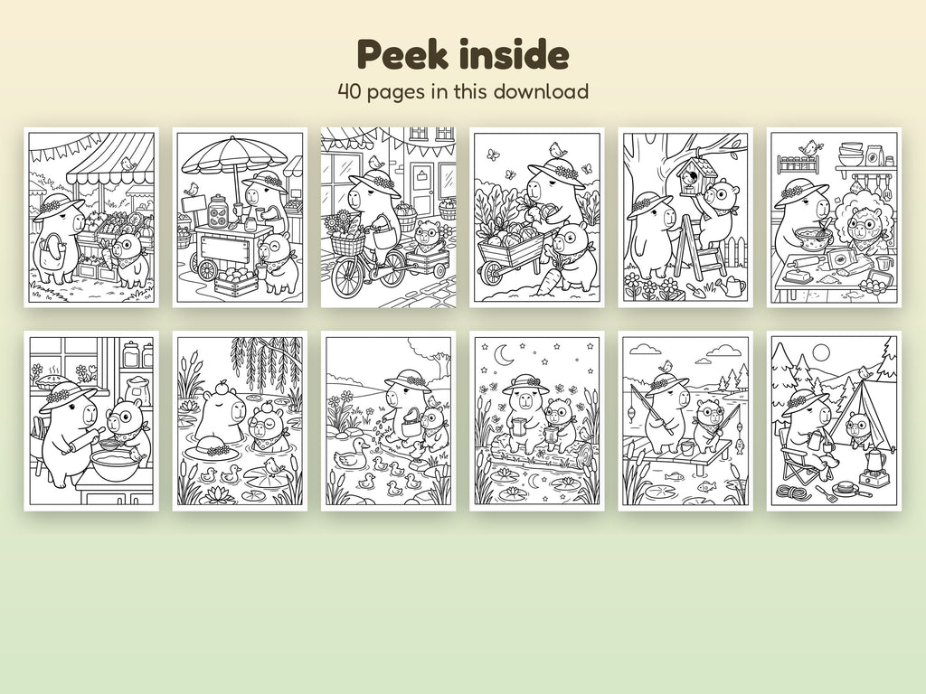 Capybara Weekend Adventures Printable Coloring Pages