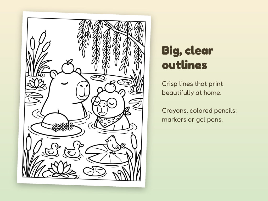 Capybara Weekend Adventures Printable Coloring Pages
