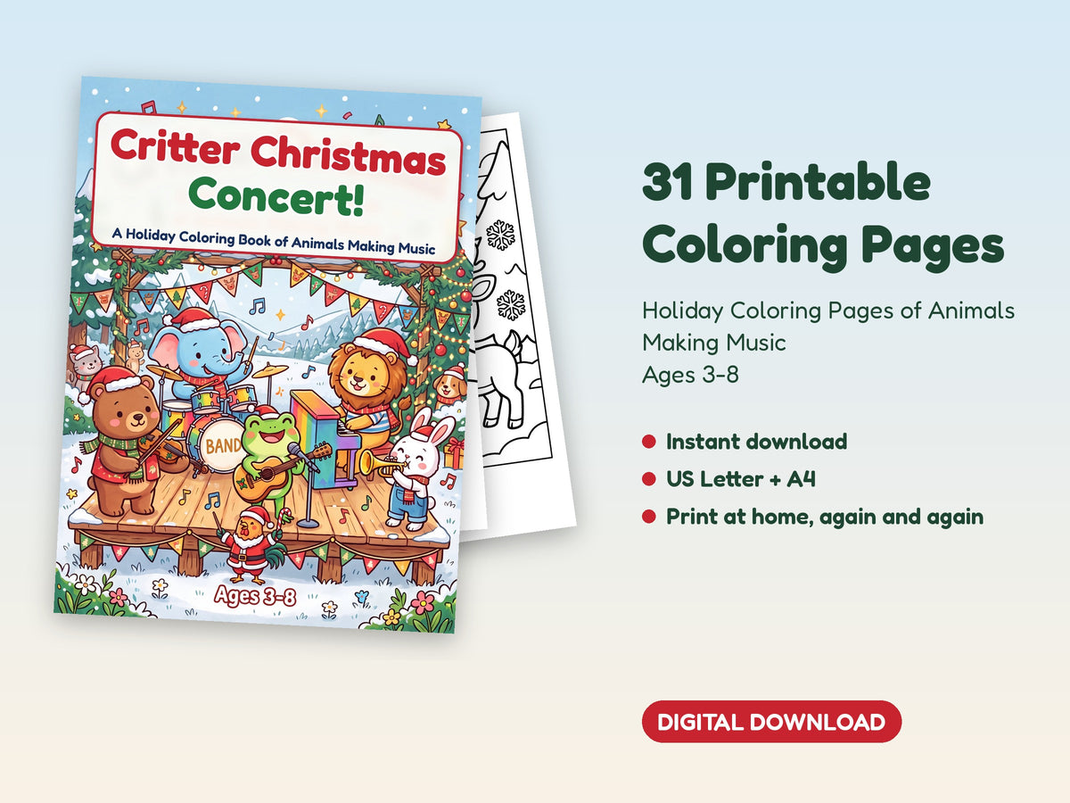 Critter Christmas Concert! Printable Coloring Pages for Kids