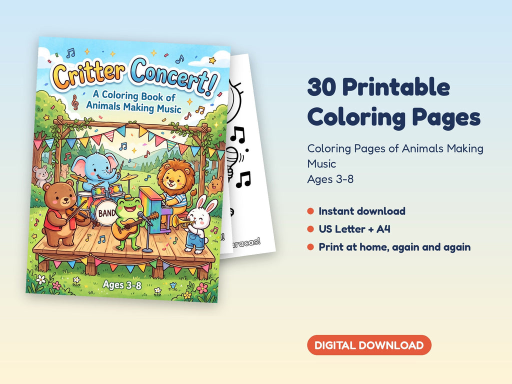 Critter Concert printable coloring pages for kids