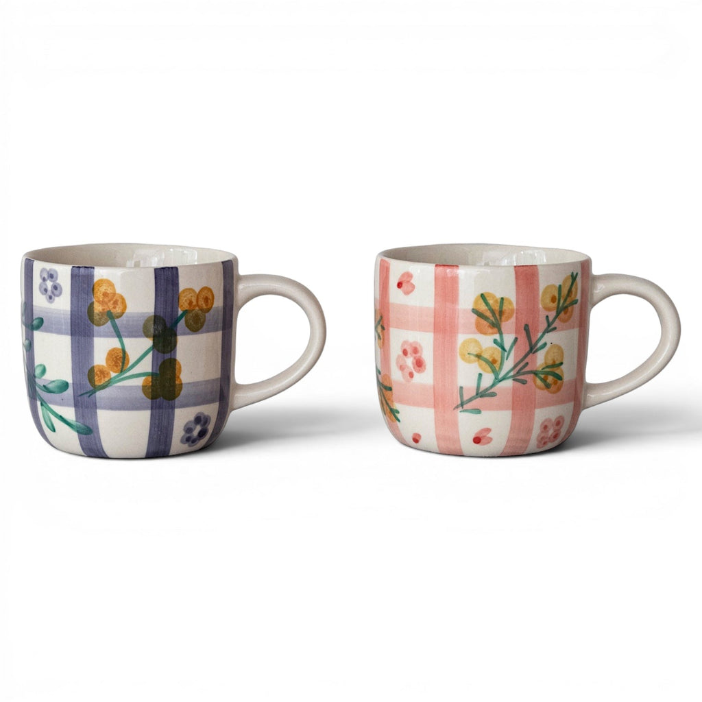 Hand-Painted Grid Botanical Ceramic Mug